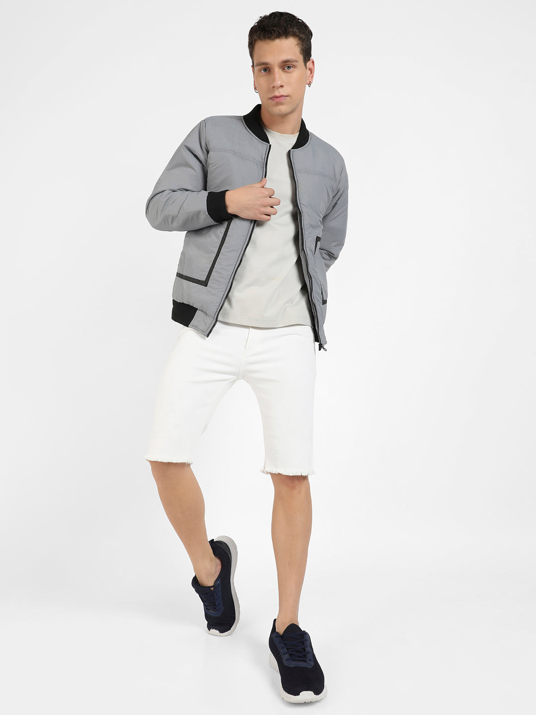 Zip-Front Puffer Jacket With Contrast Detail
