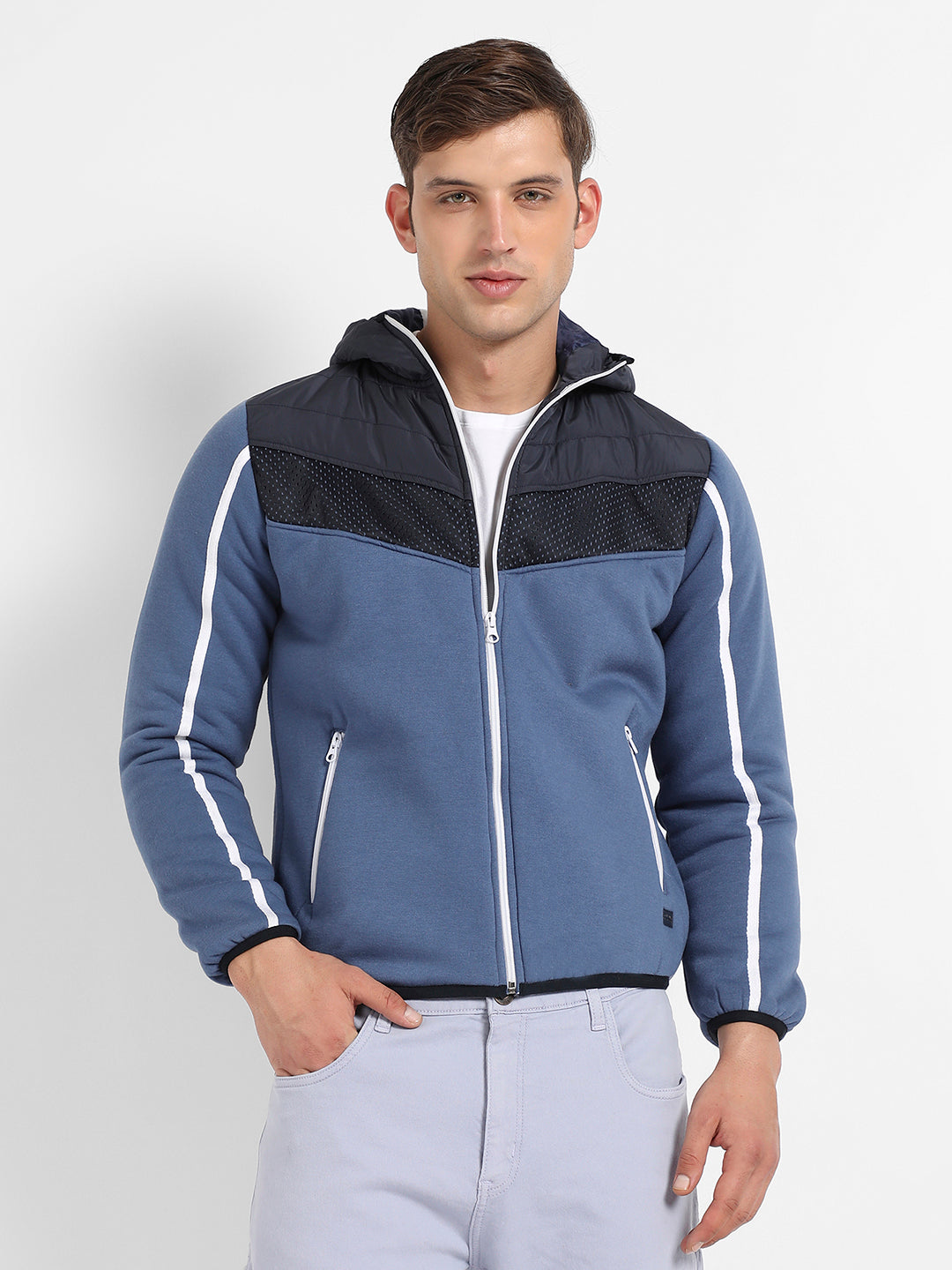 Contrast Panel Puffer Jacket With Insert Pocket
