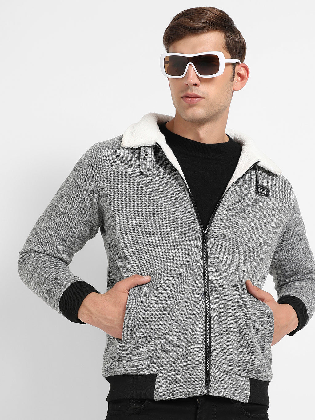 Heathered Jacket With Fleece Detail