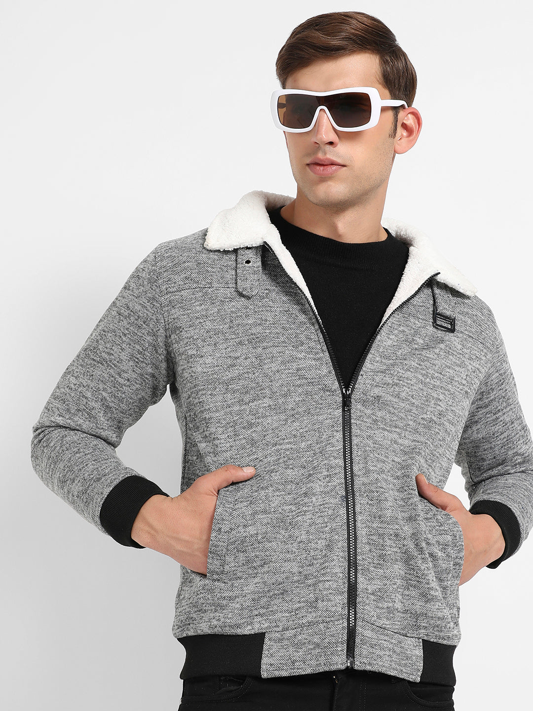 Heathered Jacket With Fleece Detail