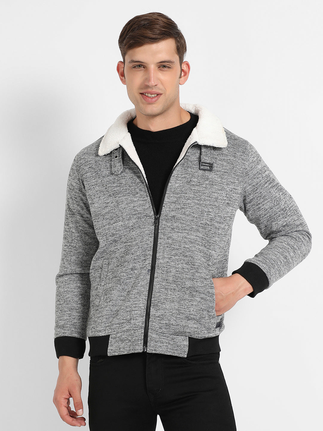 Heathered Jacket With Fleece Detail