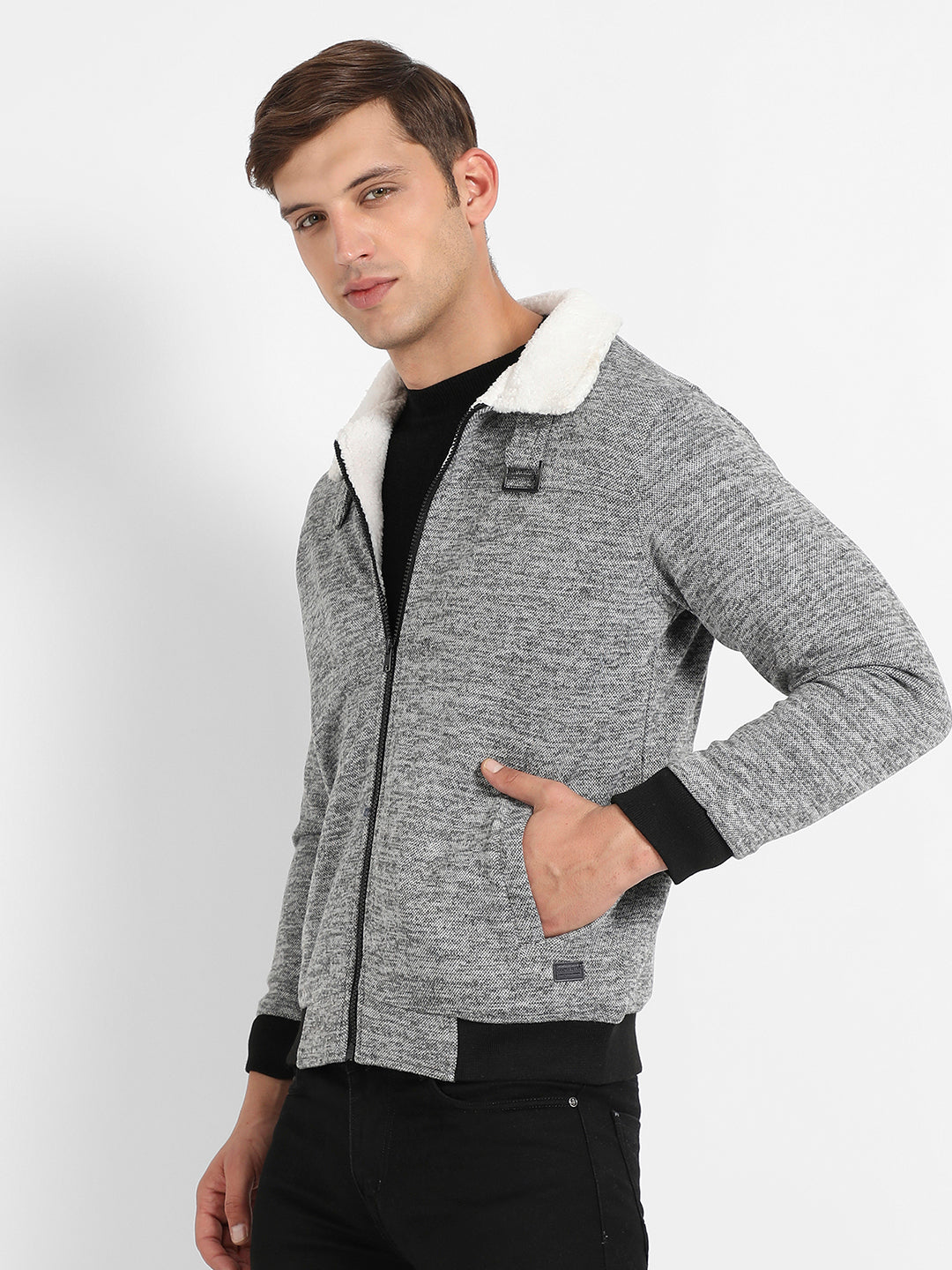 Heathered Jacket With Fleece Detail
