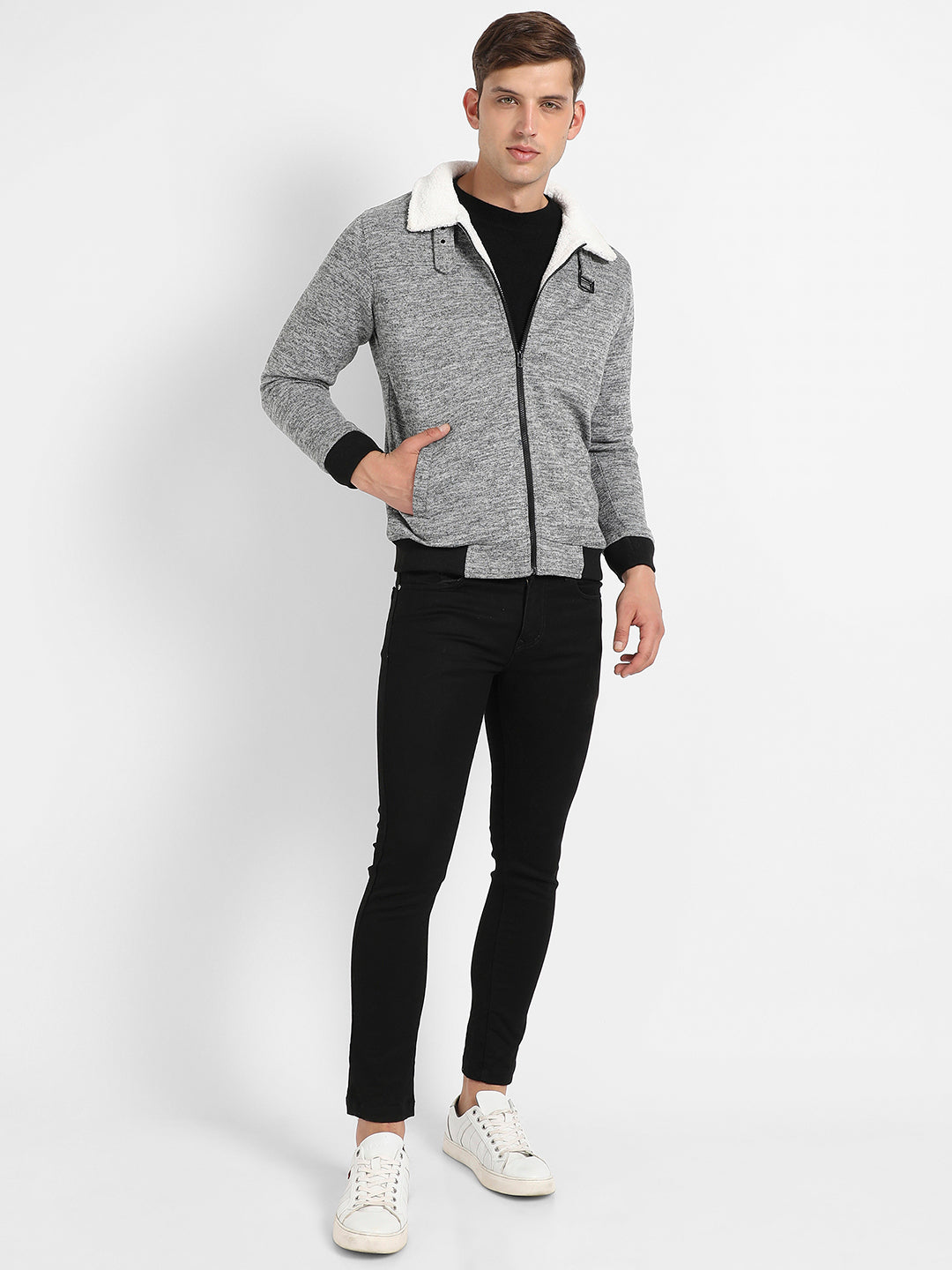 Heathered Jacket With Fleece Detail