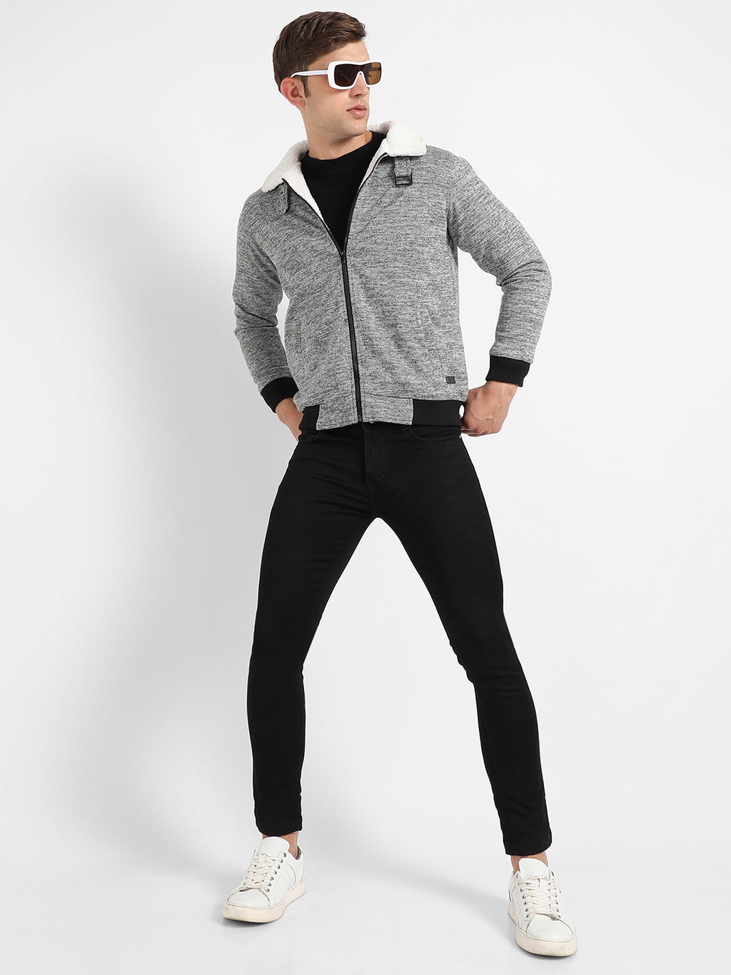 Heathered Jacket With Fleece Detail