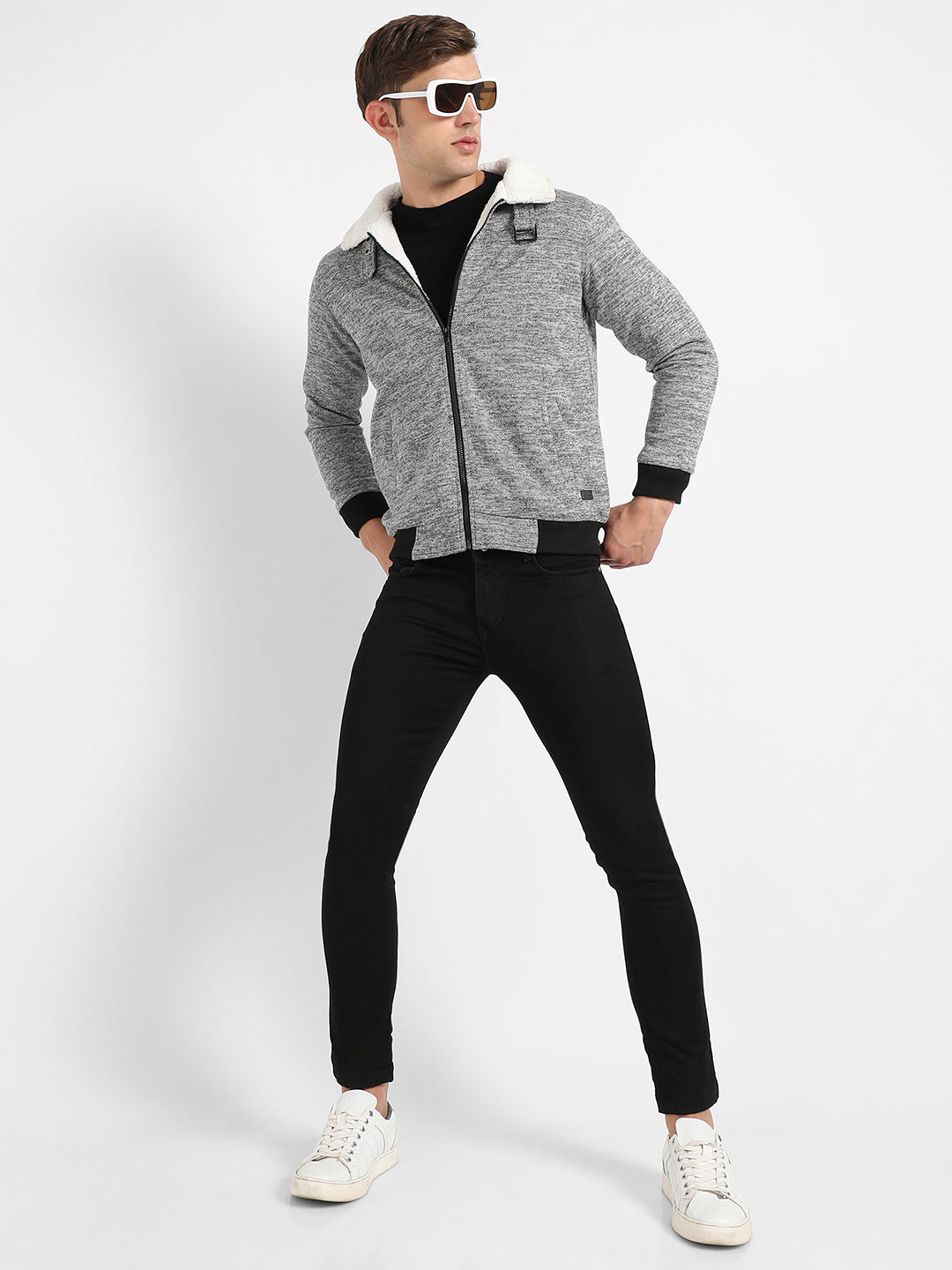 Heathered Jacket With Fleece Detail