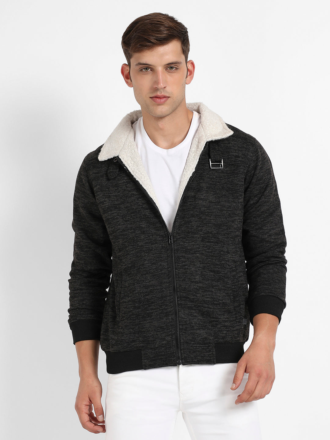 Heathered Jacket With Fleece Detail