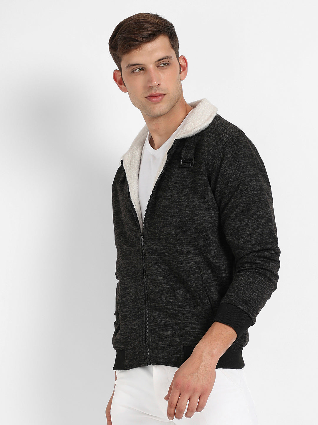 Heathered Jacket With Fleece Detail