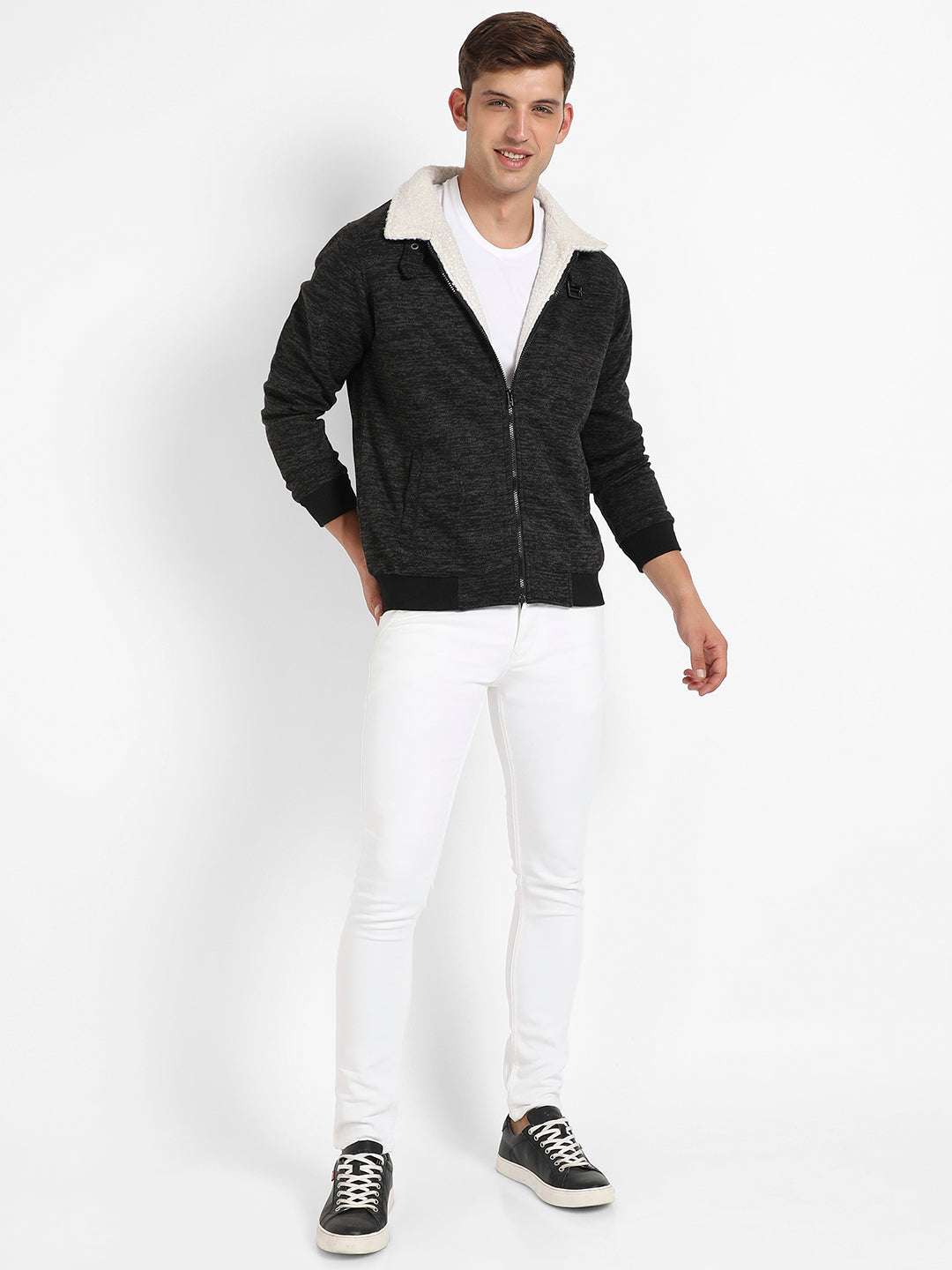 Heathered Jacket With Fleece Detail