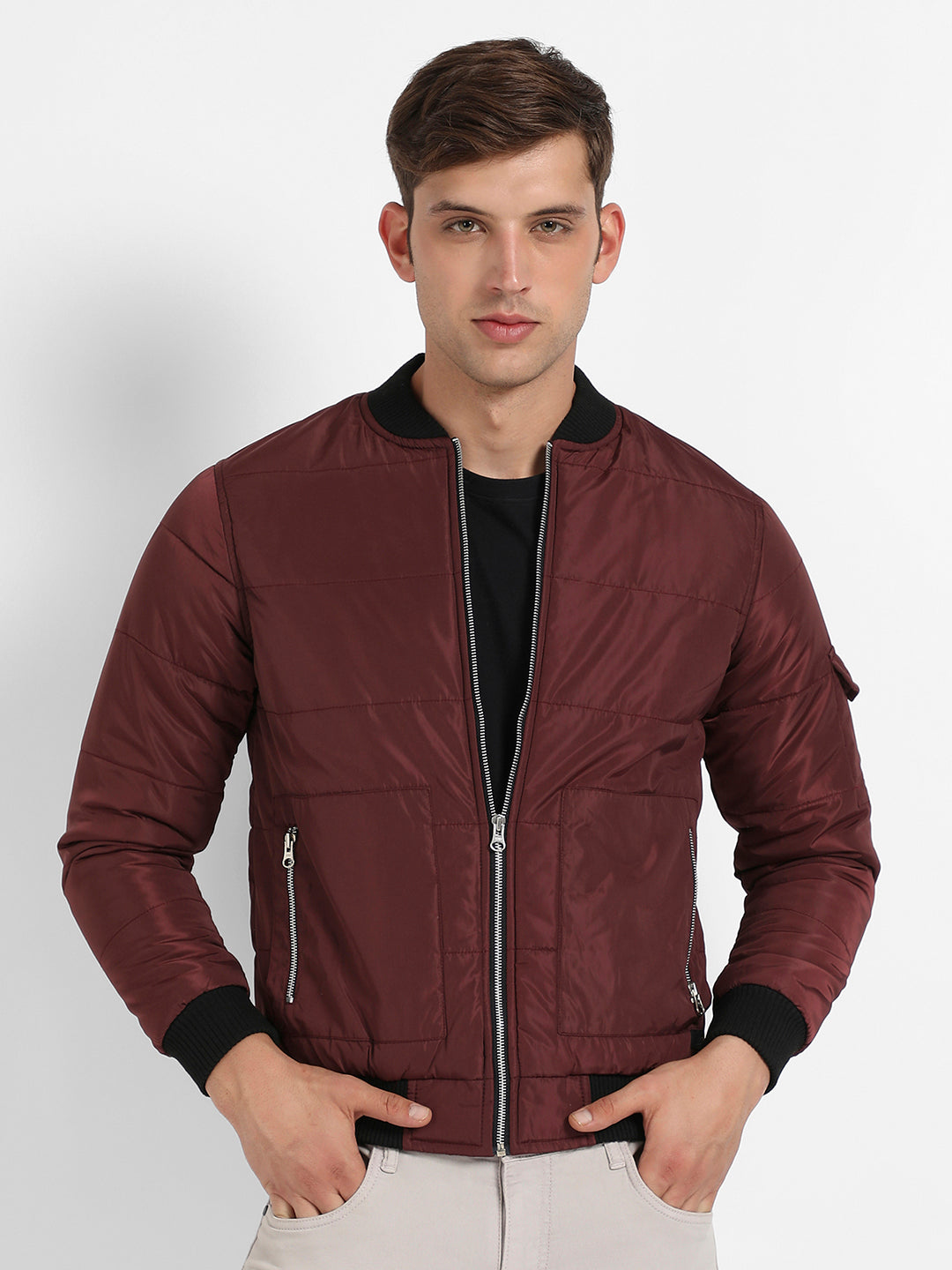 Puffer Jacket With Contrast Hem