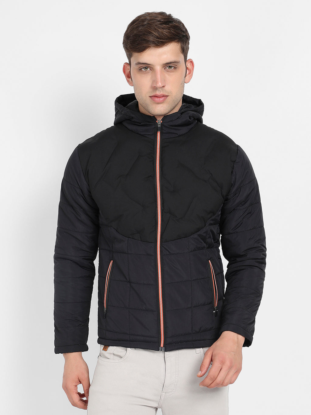 Puffer Jacket With Contrast Zipper