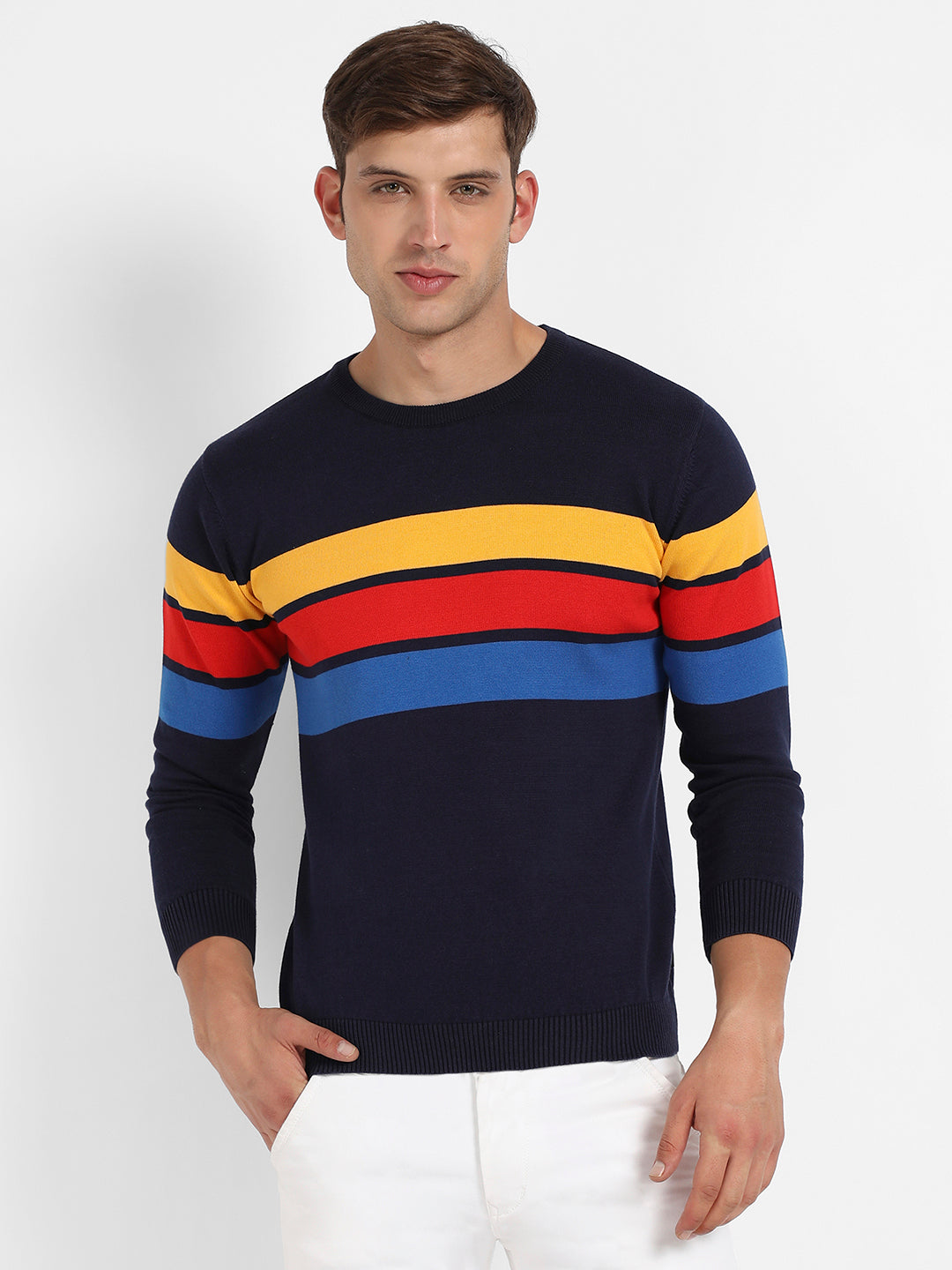 Contrast Panel Pullover Sweater