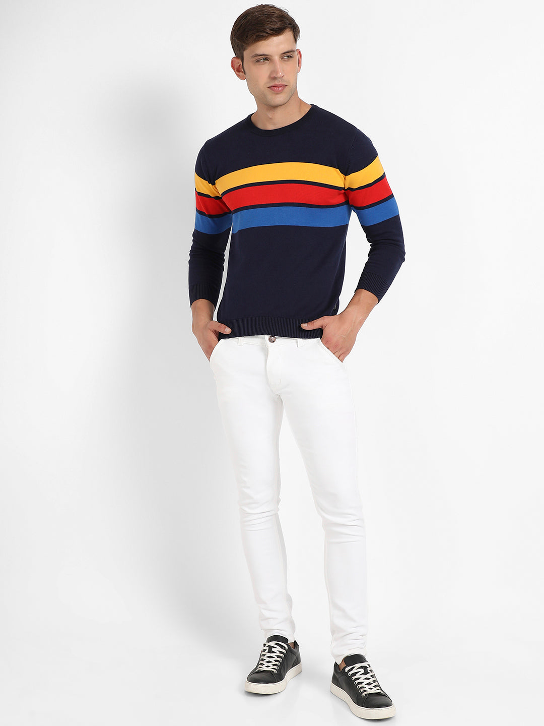 Contrast Panel Pullover Sweater