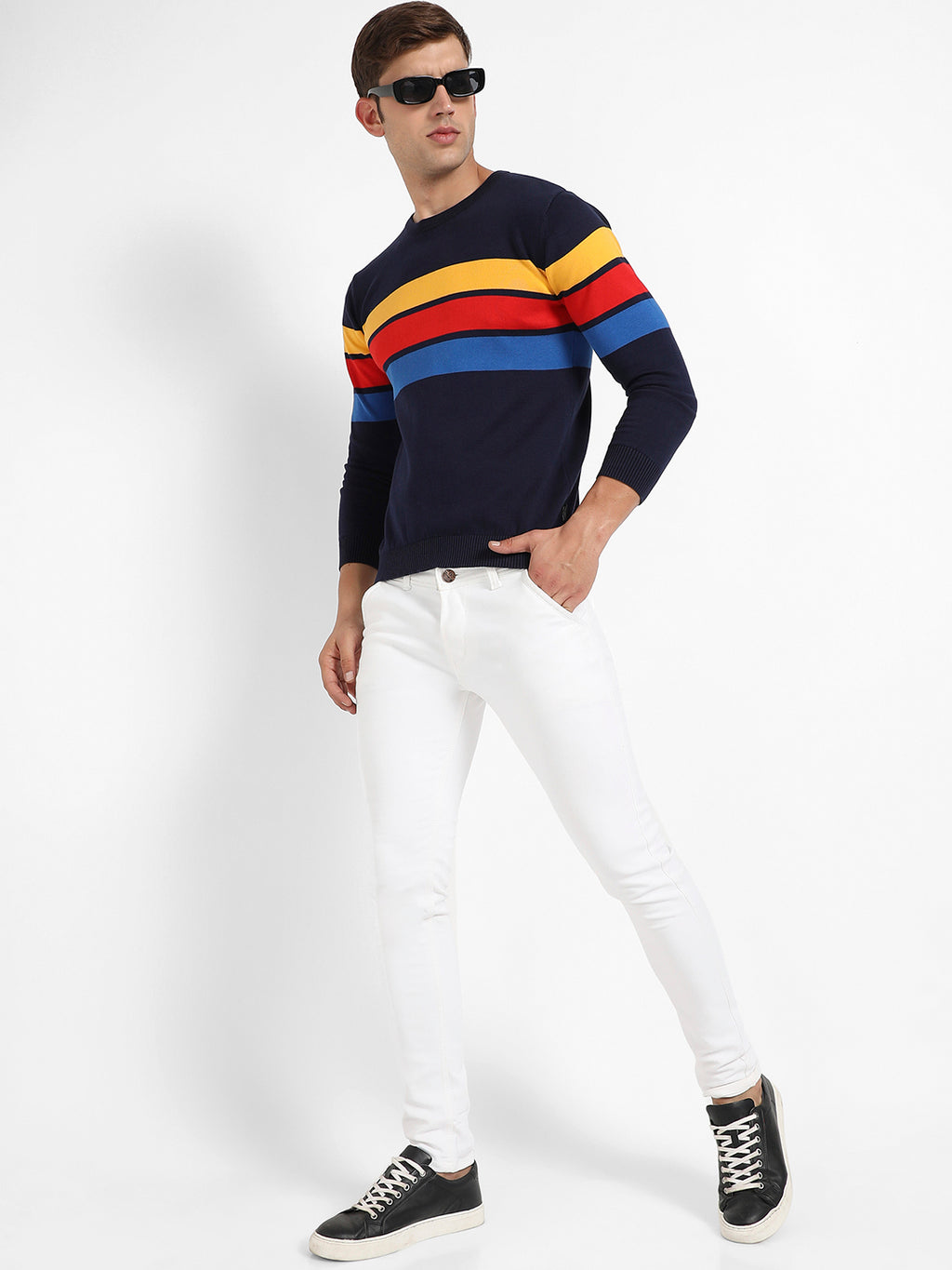 Contrast Panel Pullover Sweater