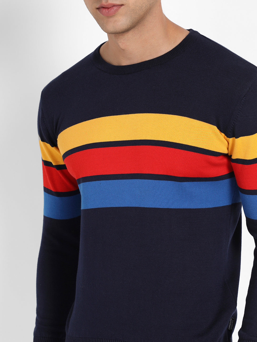 Men's Navy Blue Contrast Panel Pullover Sweater