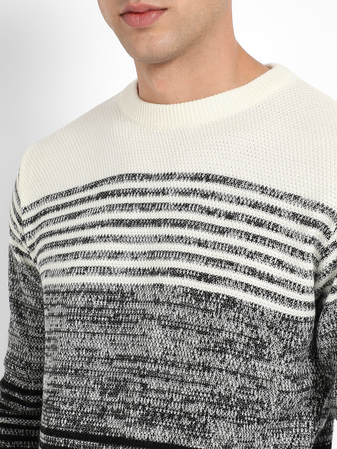 Men's Charcoal Grey Contrast Horizontal Striped Pullover Sweater