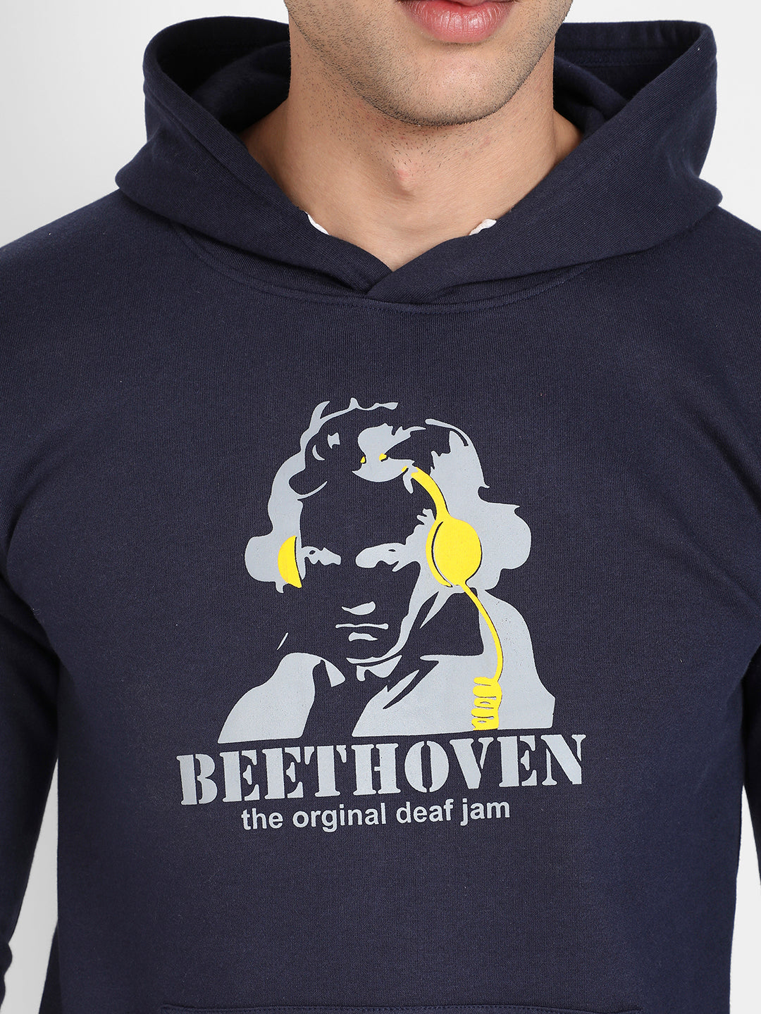 Men's Navy Blue Beethovan Hoodie With Kangaroo Pocket