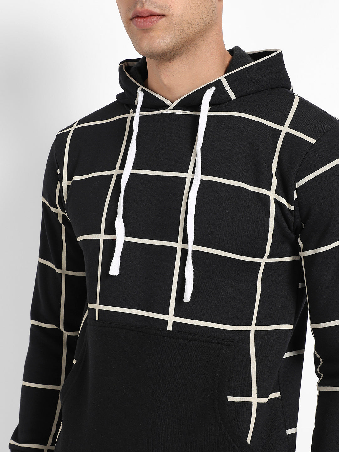 Men's Black Graph Checks Hoodie With Insert Pocket