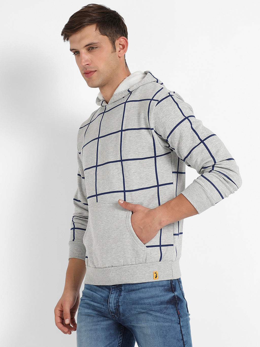 Contrast Graph Check Hoodie With Kangaroo Pocket
