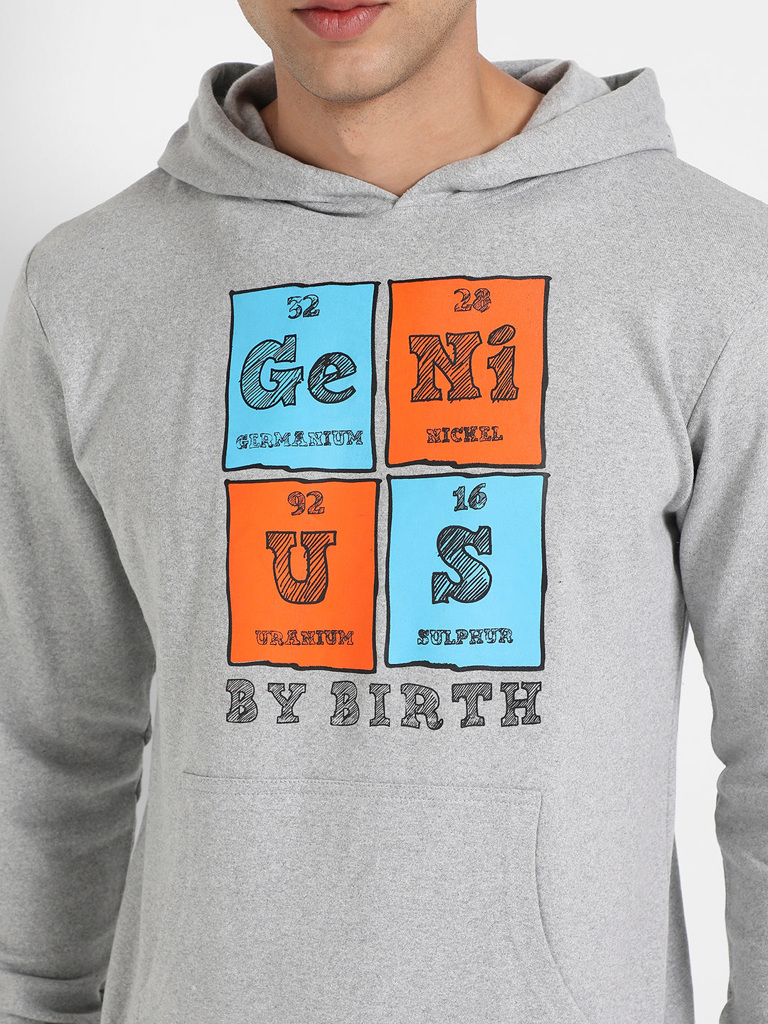 Men's Light Grey Genius Hoodie With Kanagroo Pocket