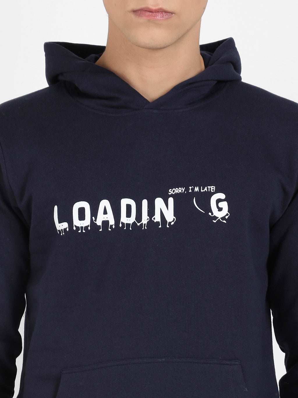 Men's Navy Blue Loading Hoodie With Kangaroo Pocket