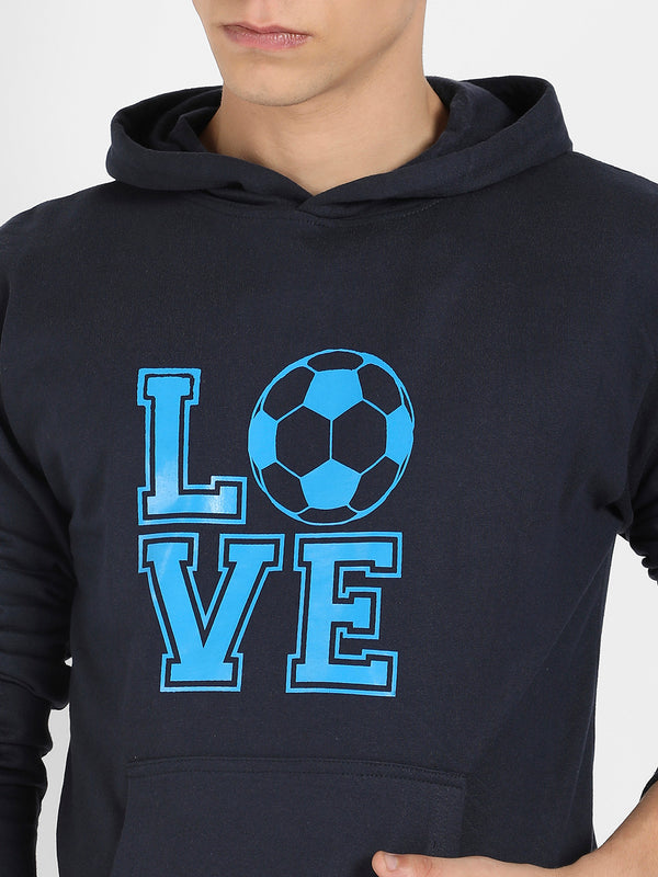 Men's Navy Blue Love Football Hoodie With Kangaroo Pocket