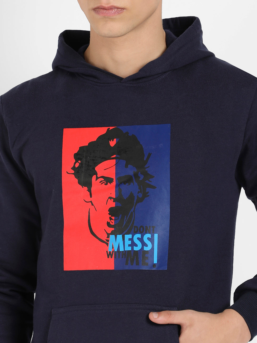 Men's Navy Blue Messi Hoodie With Kangaroo Pocket