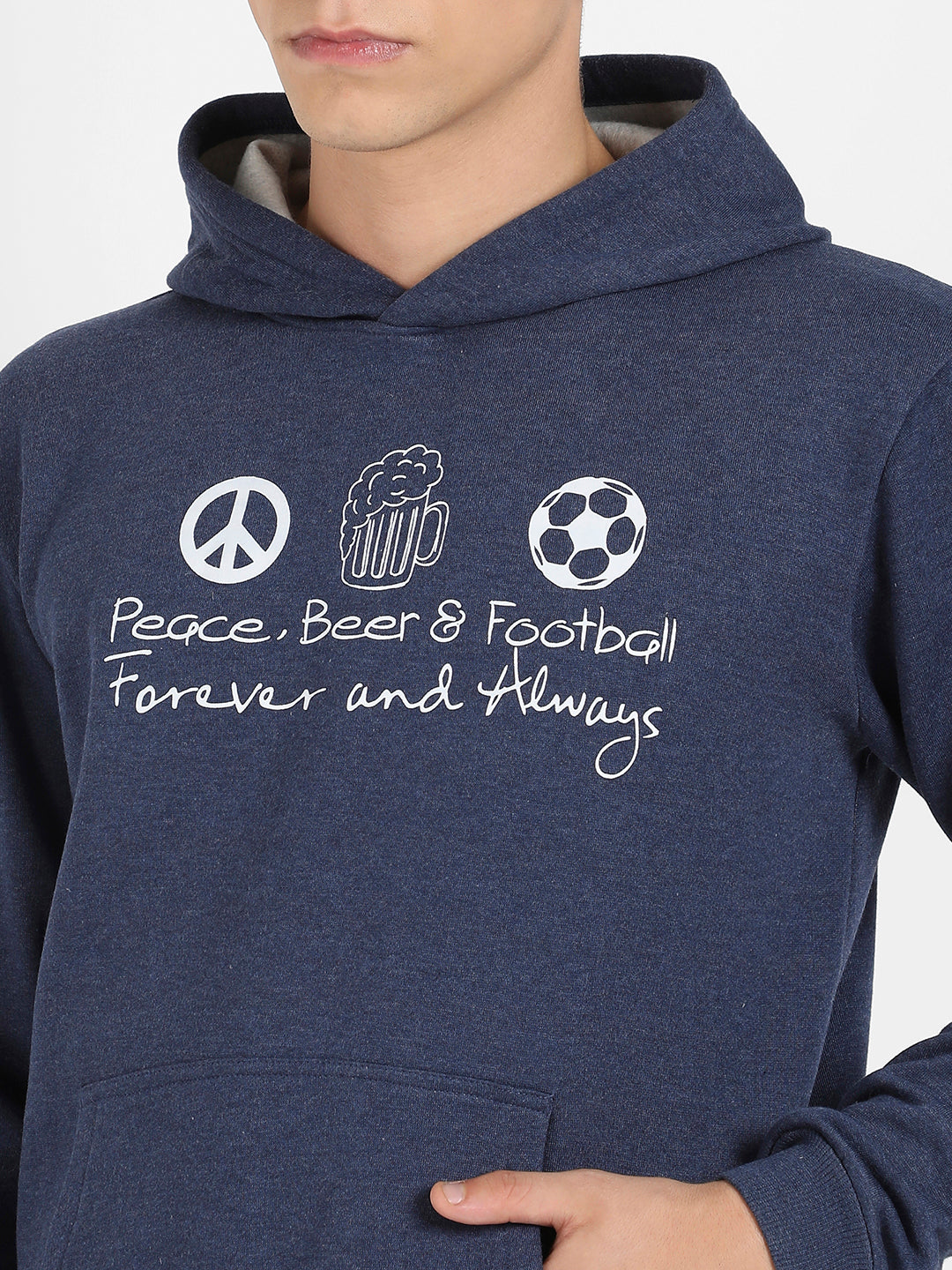 Men's Blue Peace Beer Football Hoodie With Kangaroo Pocket