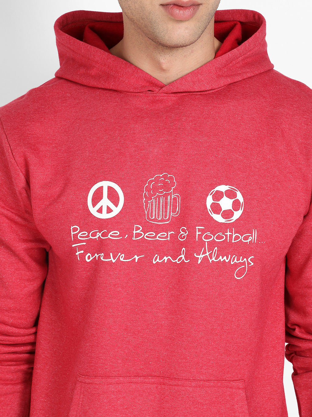 Men's Red Peace Beer Football Hoodie With Kangaroo Pocket