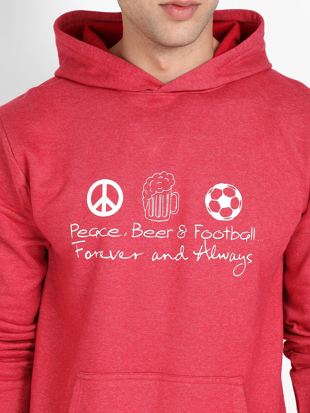 Men's Red Peace Beer Football Hoodie With Kangaroo Pocket