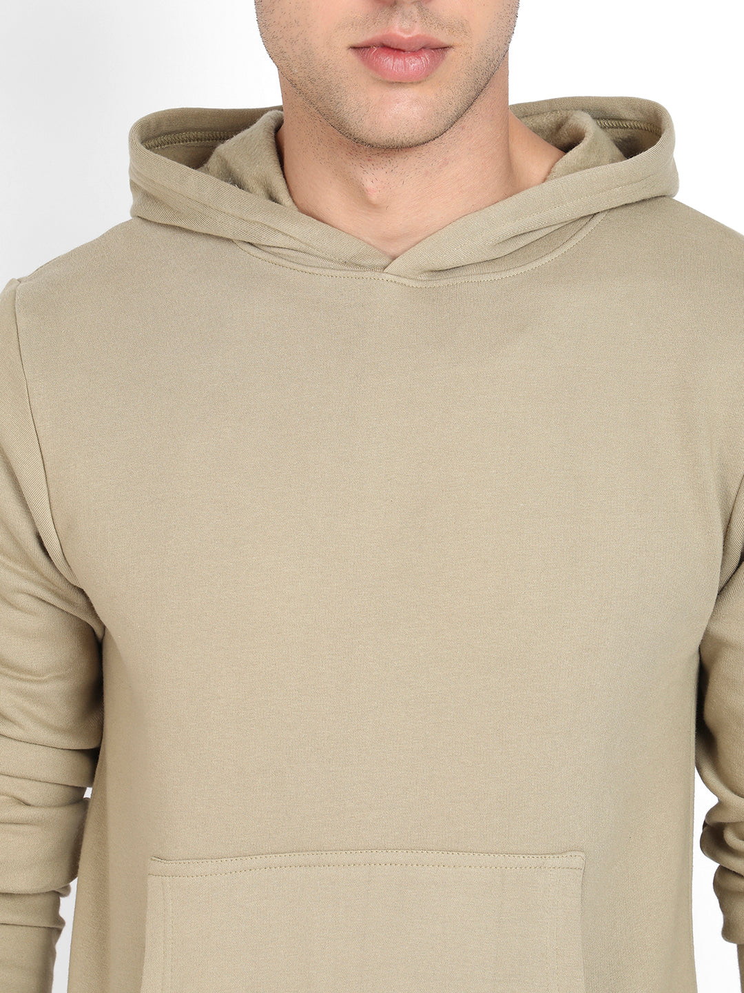 Men's Olive Green Pullover Hoodie With Contrast Drawstring