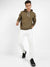 Men Olive Green Pullover Hoodie With Contrast Drawstring