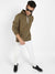 Men Olive Green Pullover Hoodie With Contrast Drawstring