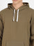 Men's Olive Green Pullover Hoodie With Contrast Drawstring