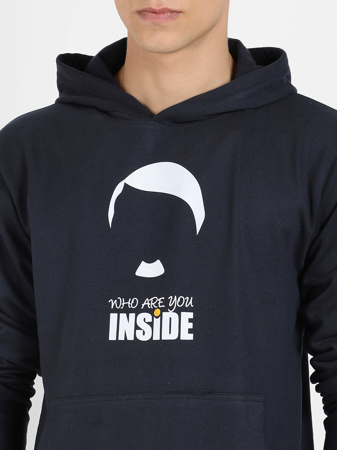 Men's Navy Blue Who Are You Inside Hoodie With Kangaroo Pocket