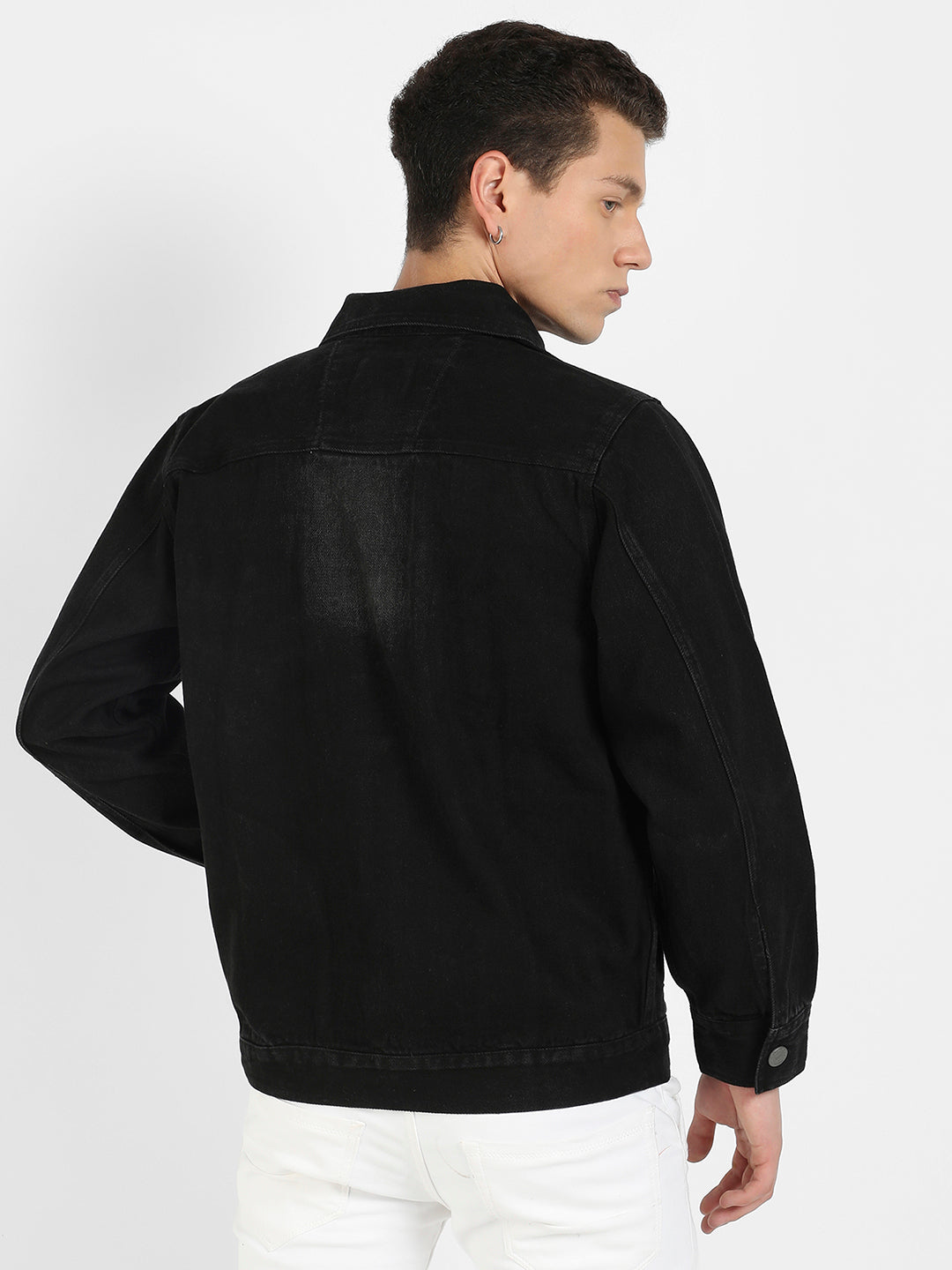 Button-Front Dark-Wash Denim Jacket