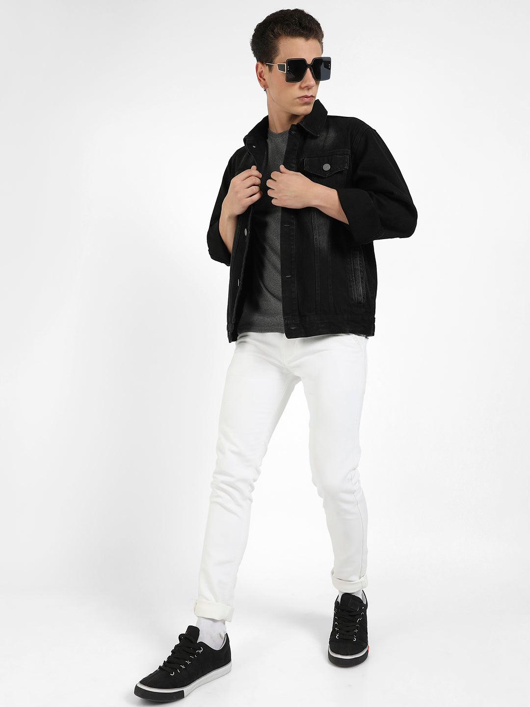 Button-Front Dark-Wash Denim Jacket