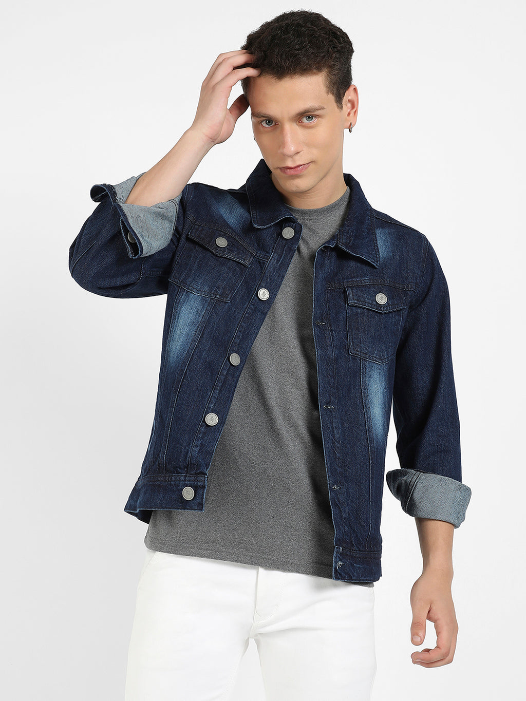 Medium-Wash Denim Jacket With Patch Pocket