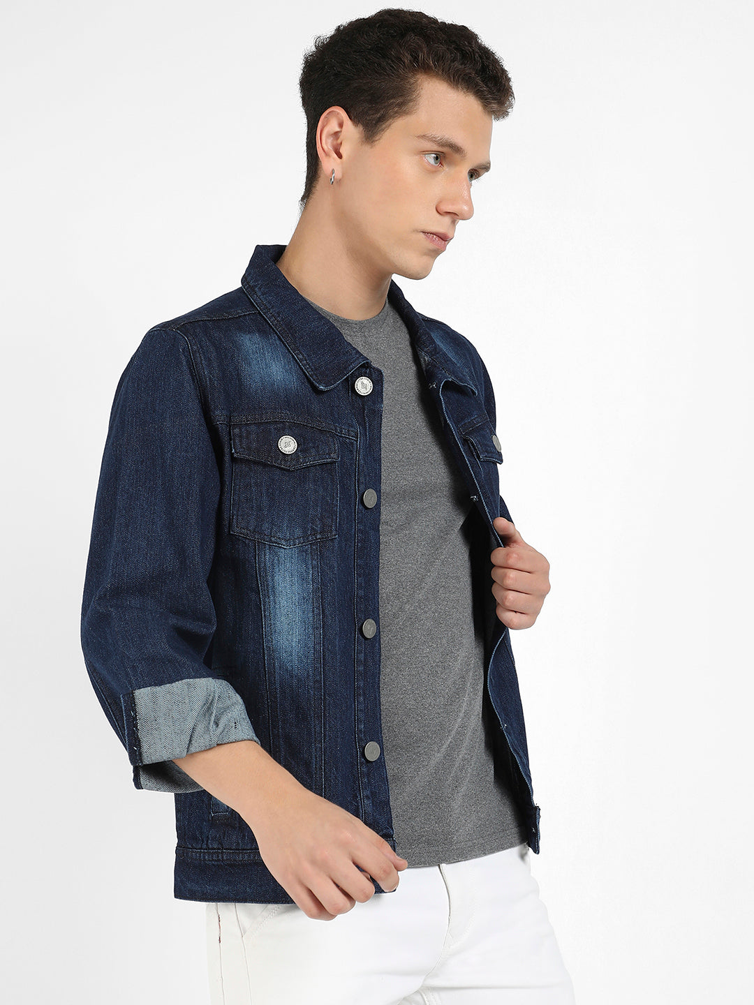 Medium-Wash Denim Jacket With Patch Pocket