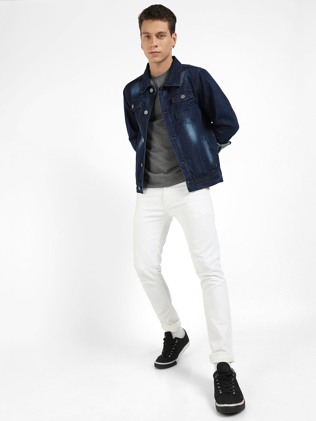 Medium-Wash Denim Jacket With Patch Pocket
