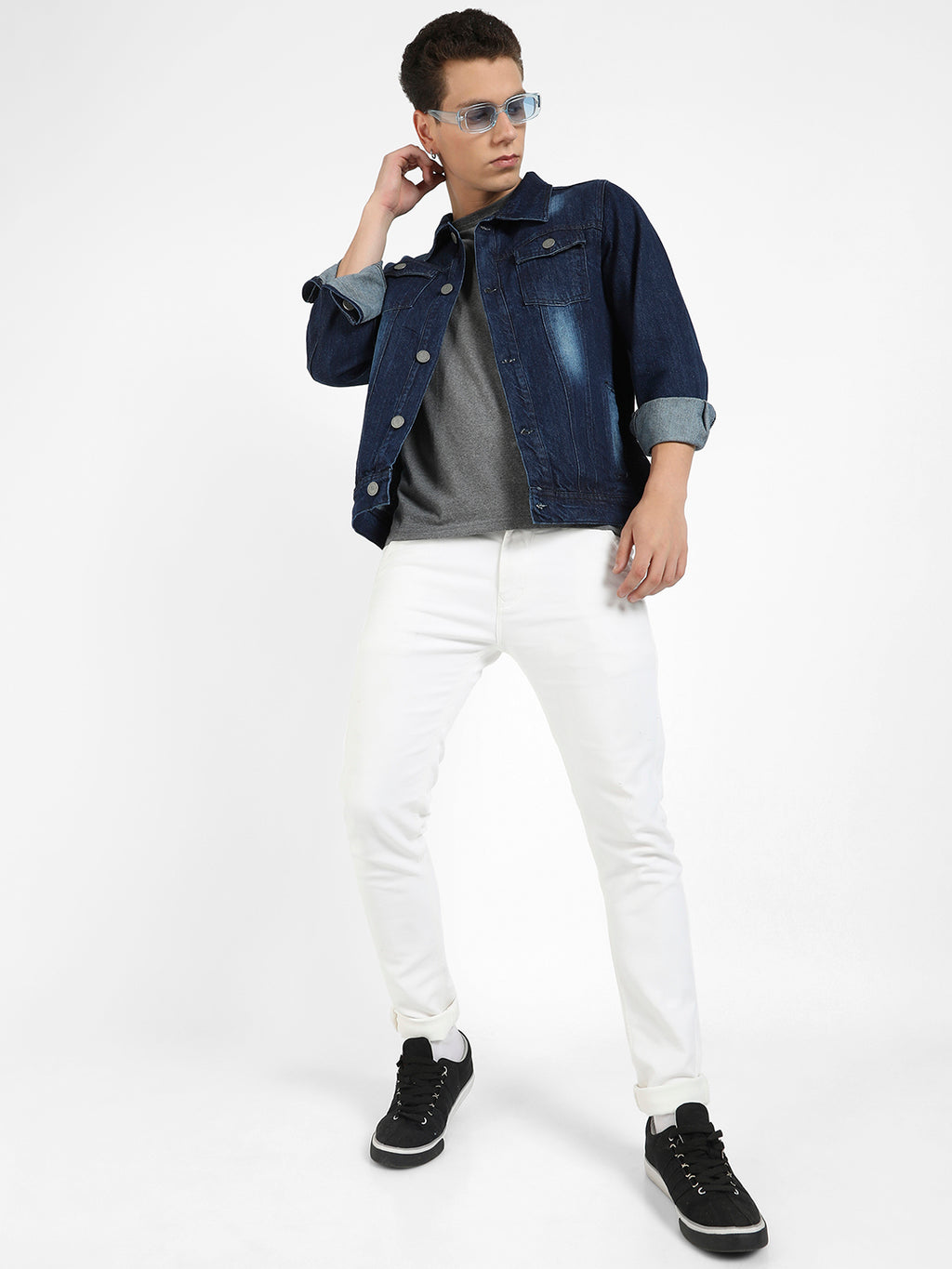 Medium-Wash Denim Jacket With Patch Pocket