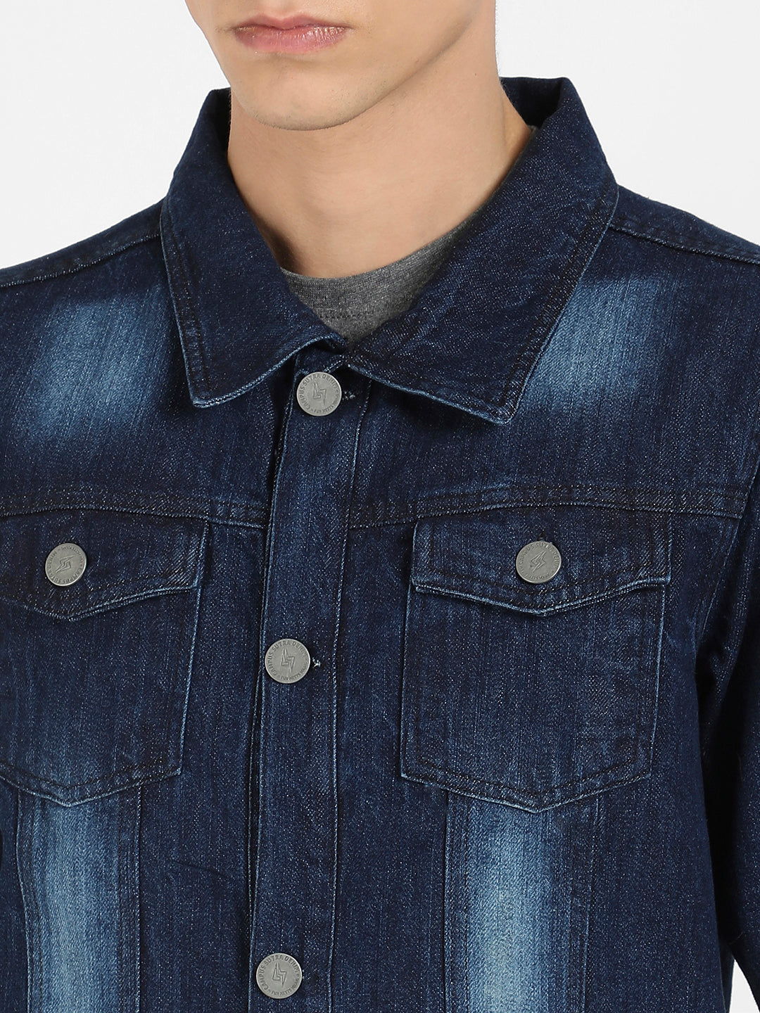 Men's Blue Medium-Wash Denim Jacket With Patch Pocket