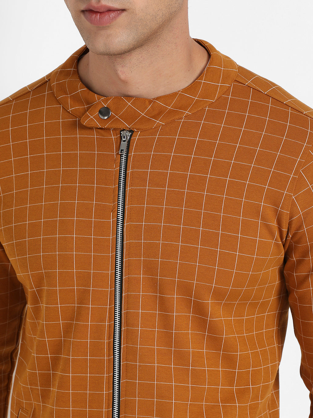 Men's Mustard Yellow Graph Checks Jacket With Contrast Hem