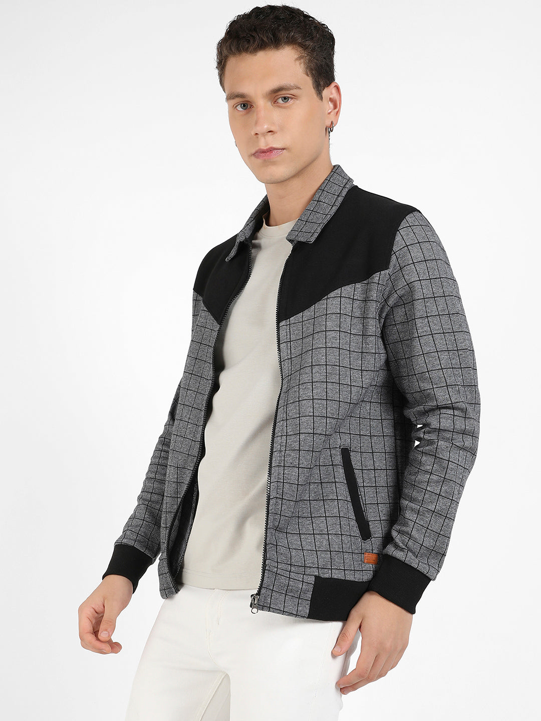 Zip-Front Graph Checkered Jacket