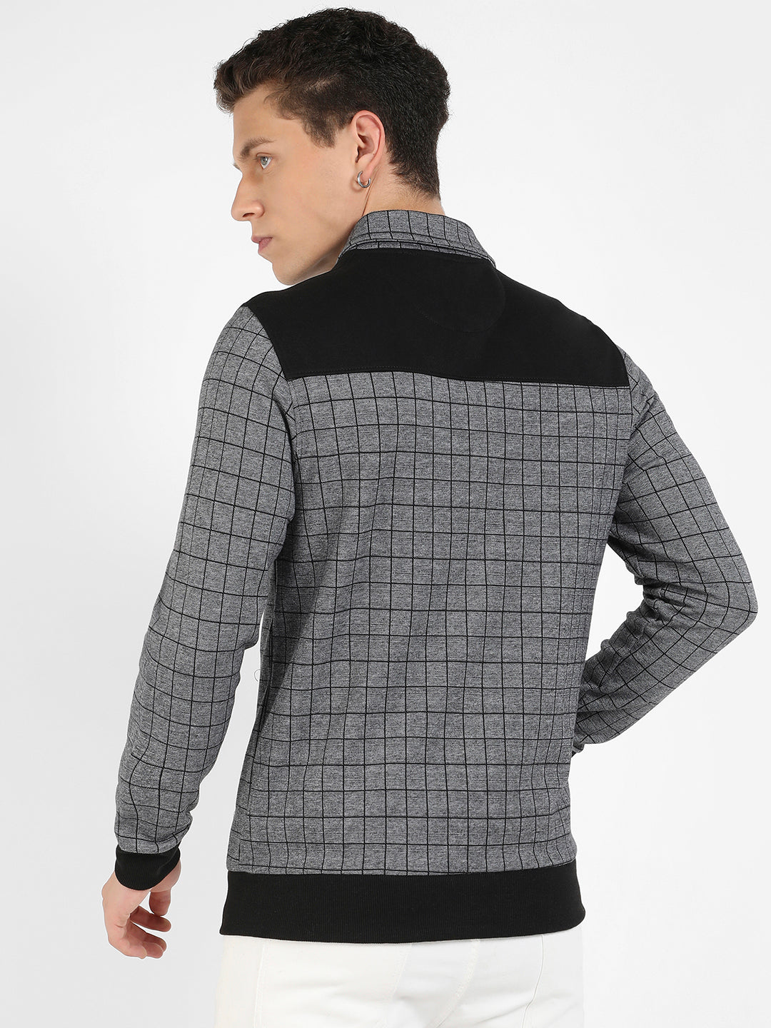 Zip-Front Graph Checkered Jacket