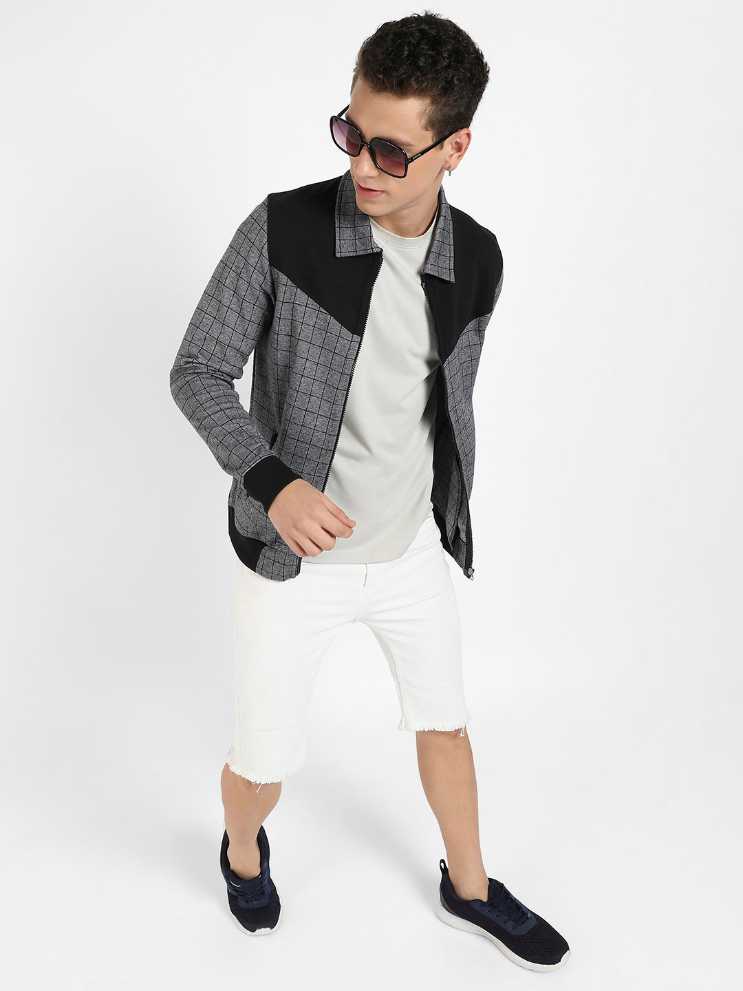 Zip-Front Graph Checkered Jacket