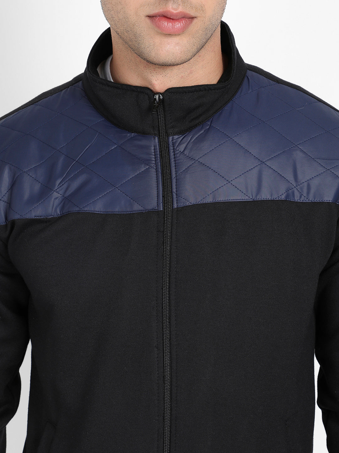 Men's Black & Blue Zip-Front Jacket With Quilted Detail