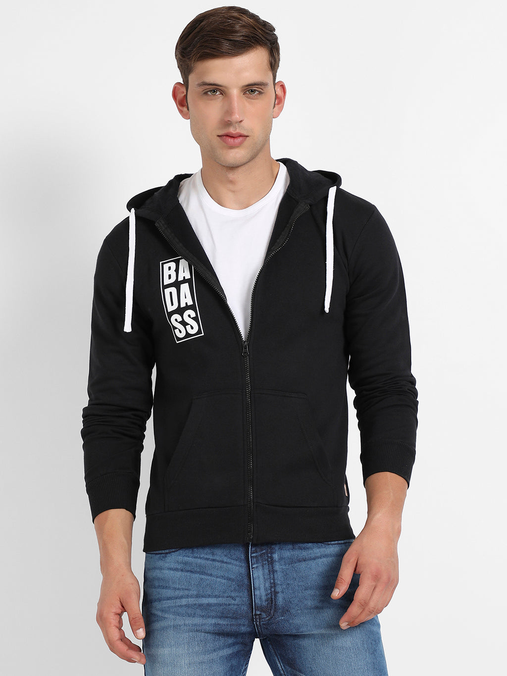 Zip-Front Typographic Print Hoodie