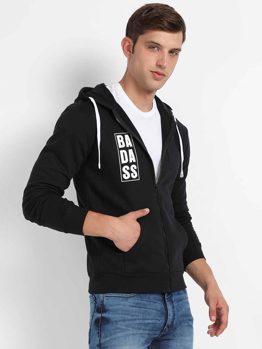 Zip-Front Typographic Print Hoodie