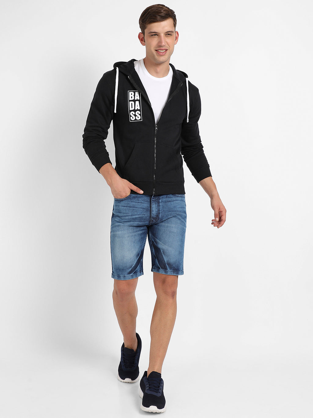 Zip-Front Typographic Print Hoodie
