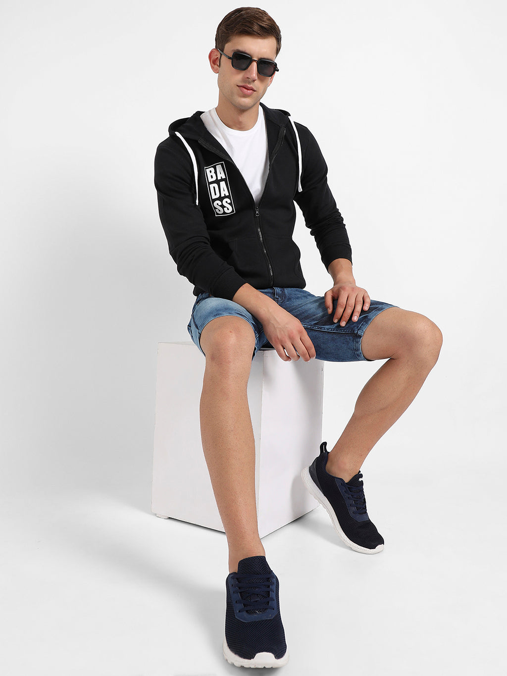 Zip-Front Typographic Print Hoodie